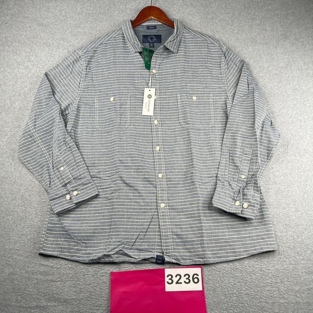 Even Tide Shirt Regular Blue Striped Casual Pocket Button Up Long Sleeve 2XL NEW